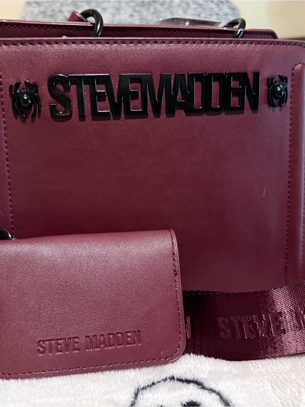 Steve Madden Burgundy Spider Purse with Matching Card Wallet